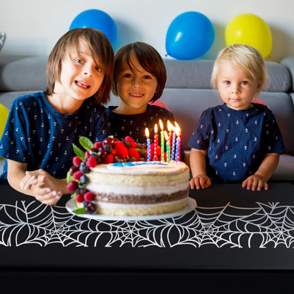 Remagr 3 Pcs 54 x 108'' Halloween Spider Birthday Party Tablecloth Plastic Disposable Table Cover Plastic Rectangular Tablecloth for Birthday Party Halloween Decoration Supplies (Black and White)