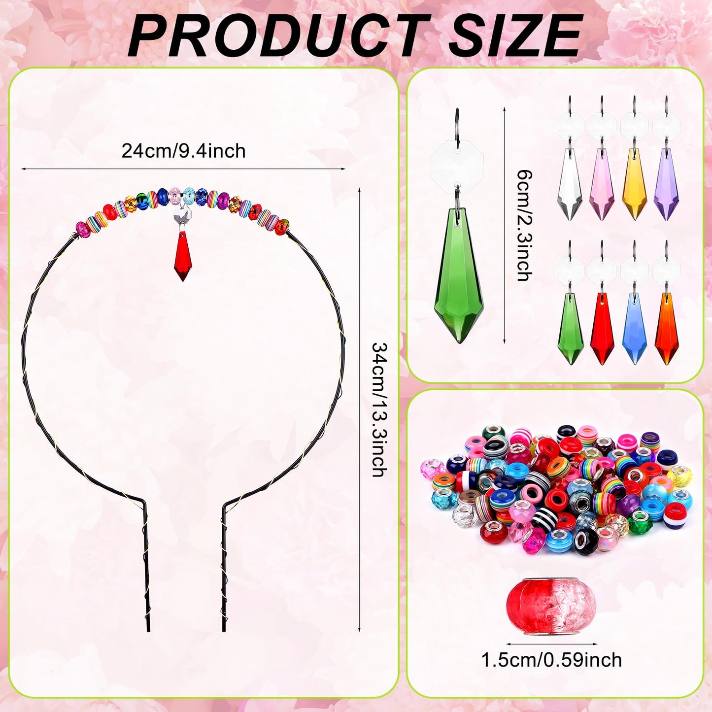 274Pcs Beaded Garden Stakes Kit Fairy Garden Stakes DIY Fairy Wand Garden Stake Beads Kits with 10 Colorful Crystal Charm 10 Round Arch Stand 250 Colorful Beads for Garden Craft Supplies