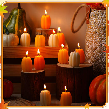 Conelist 12 Pcs Fall Pumpkin Shaped Candles Mini Pumpkin Votive Candles Thanksgiving Autumn Orange Yellow Handmade Soy Wax Scented Decoration for Gifts Home Bedroom Bathroom Party