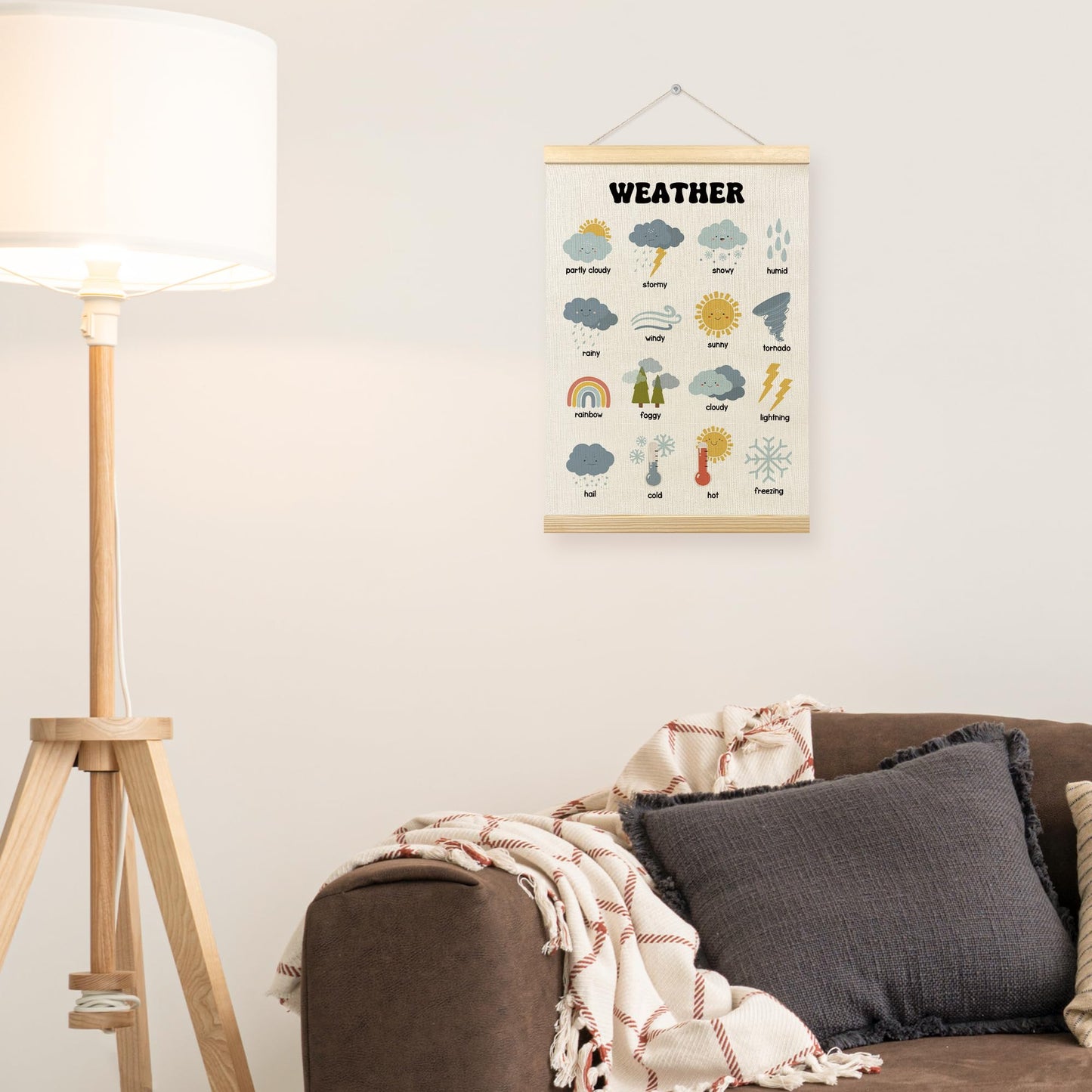 TLESKE Classroom Weather Chart Preschool Poster Hanger Frame, Homeschool Hanging Wall Art Decor for Toddlers Kids Room Nursery Playroom, Prek Learning Educational Poster Print Banner, 12x16