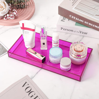 Acrylic Tray for Vanity Makeup Perfume Jewelry 12x6'' Small Decorative Tray for Bathroom Dresser Tops Candle Sink Counter, Purple