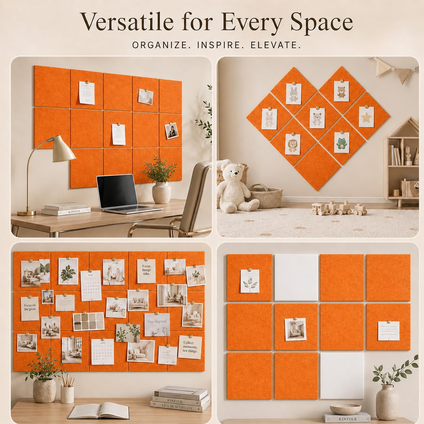 Baysola Felt Bulletin Board Panels 48 x 36 Inch Self Adhesive Wall Tiles Cork Board Alternative for Office Classroom Photos Notes 12 Pack