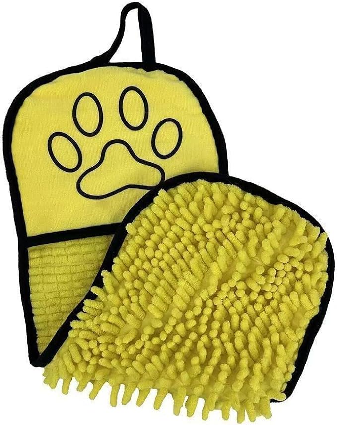 Dog Towel | Quick Dry Ultra Absorbent Microfiber Shammy | Extra Large 24.41x9.06 Dog Bath Towel with Hand Pockets | Dog Drying Towel for Dogs & Cats | Grey, Yellow, Blue (Yellow)