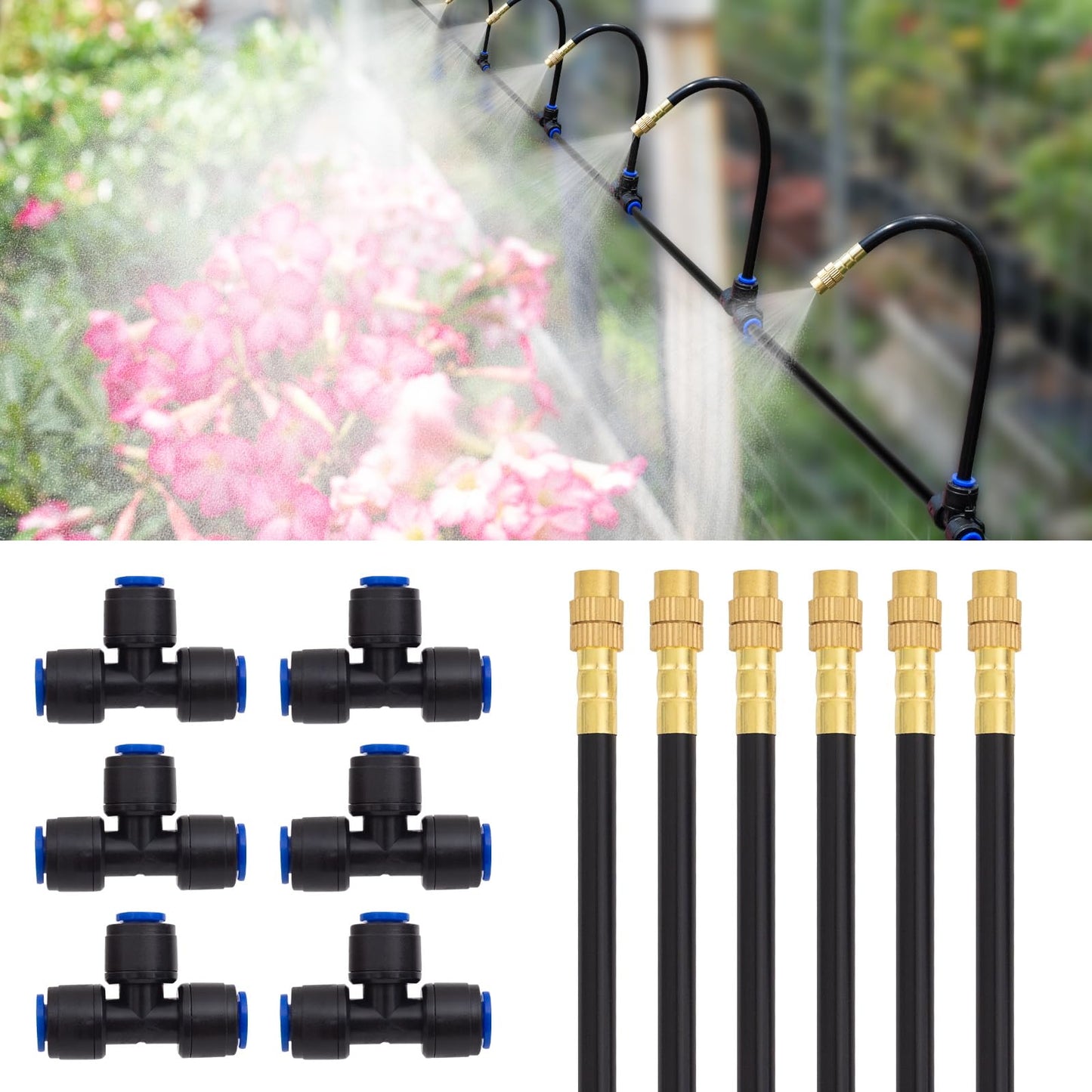 Drip Irrigation Parts ONLY 6pcs of 360° Adjustable Arm Sprayer Copper Nozzles and Quick Connect Base - No Tubing No Faucet Adapter