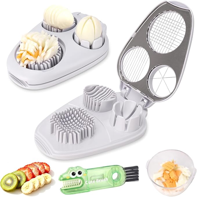 3-in-1 Egg Slicer for Hard Boiled Eggs& Egg Cutter, 304 Stainless Steel Cutting Wire, Heavy Duty Chopper & Dicer with Removable Catch Container –Multipurpose tool, Slices, Wedges, and Dices