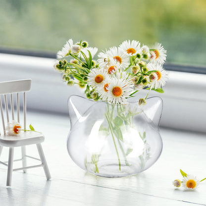 Garneck Cat Shaped Glass Vase Set 2Pcs Hydroponic Plant Vase Desktop Green Plant Terrarium Flower Container Decorative Gift for Home Office
