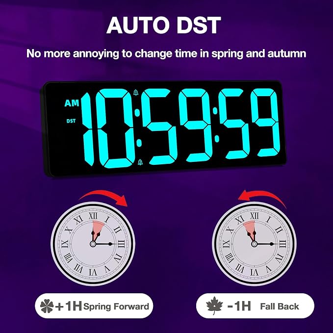 17.2" Large Digital Timer Wall Clock with Remote Control, Count Down Up Digital Timer, Auto DST LED Big Digital Clock for Bedroom Kitchen Living Room Office Gym Home Decor, Blue