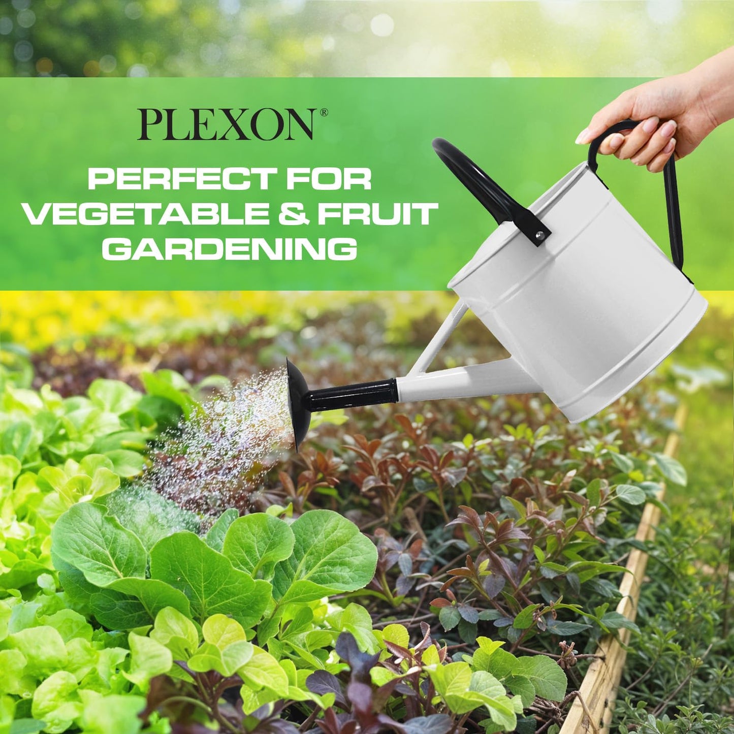 Plexon Metal Watering Can Outdoor 1 Gallon, Flower Plant Gardening Garden Large Watering Can Pot, Black Galvanized Steel Handles and Removable Spray Spout, White