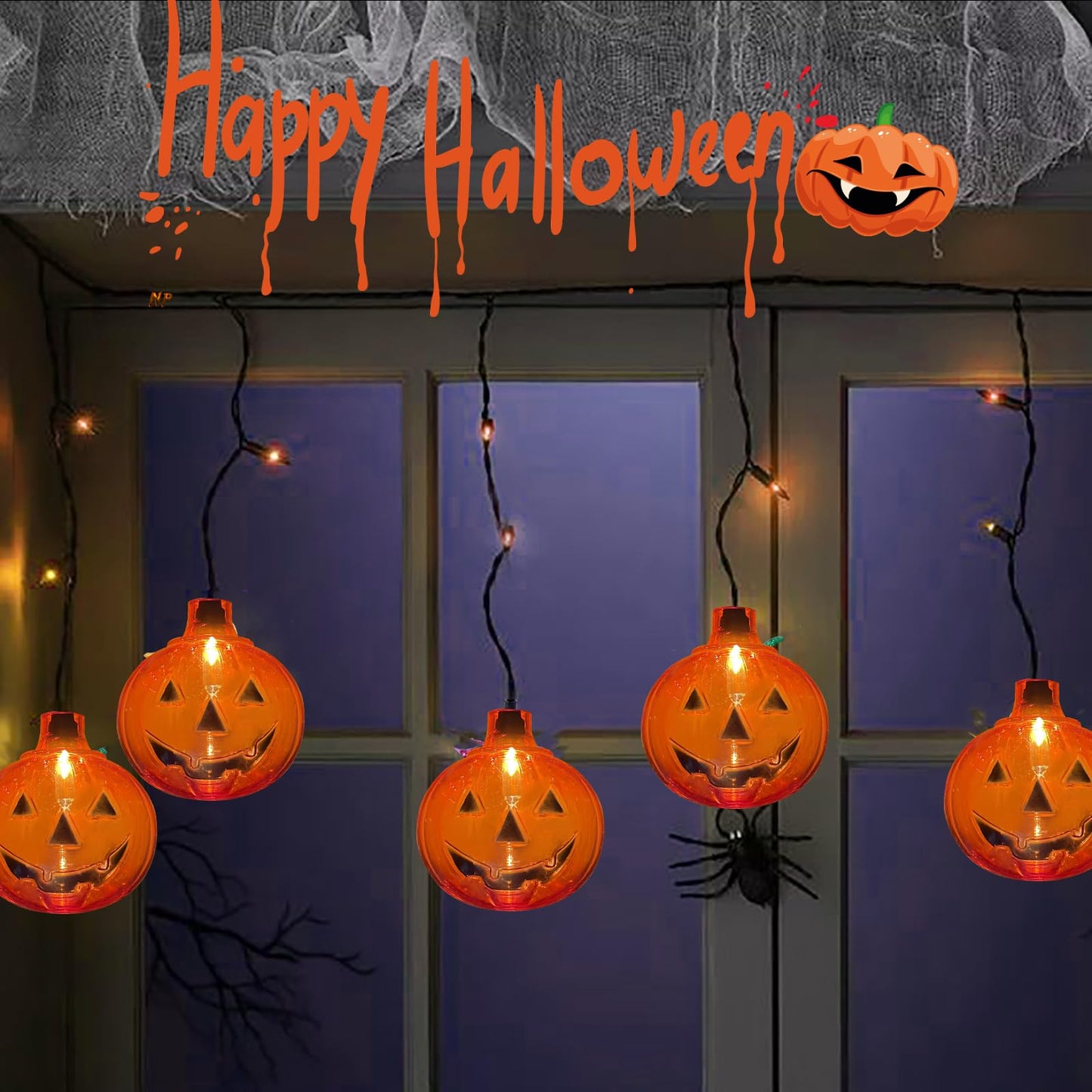 Halloween Pumpkin Icicle Lights, 7Ft Outdoor Halloween Decorations String Light with 10 Pumpkin Light 15 Mini Orange Bulbs, Plug in Pumpkin Curtain Lights for Indoor Outdoor Patio Party Holiday