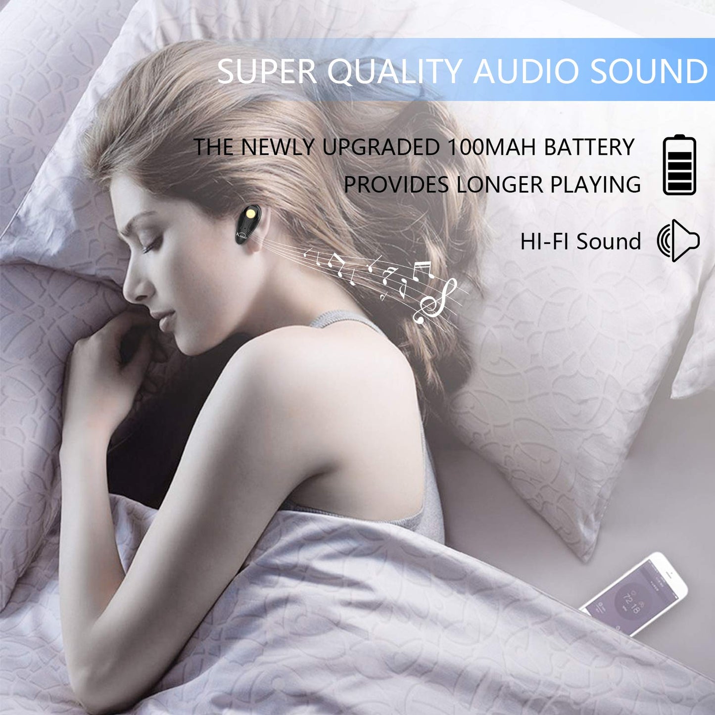 Bluetooth Headset, V5.0 Ultralight Wireless Headphone Cell Phone Earpiece with Mic Headsetcase,Volume Control, Handsfree Earbud,Compatible with Android/iPhone/Smartphones/Laptop