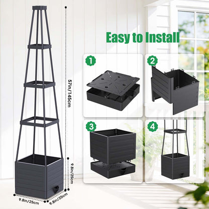 MQHUAYU 4 Pack Raised Garden Bed Planter Box with Trellis, 57" Self-Watering Tomato Cage Planters for Climbing Plants Vegetable Vine Flowers Outdoor & Indoor (57x9.8x9.8IN)