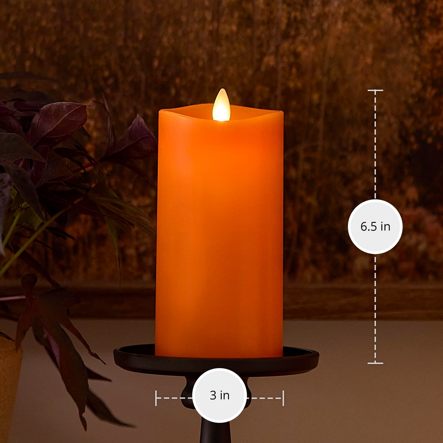 Luminara Flickering Flameless LED Candle, Battery Operated with Timer Function, Russet Orange Pillar 3 x 6.5 Inch, Real Wax Unscented Fall Home Indoor Decor, Remote Ready (Sold Separately), Melted Top