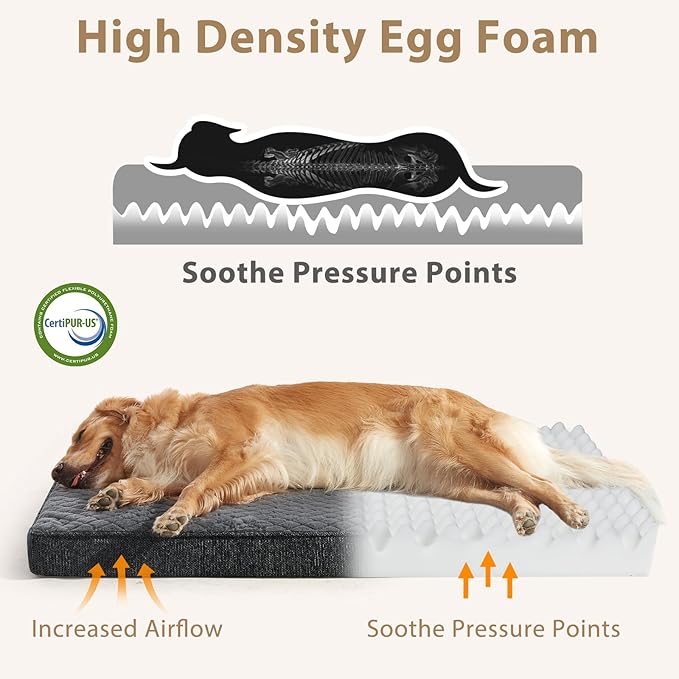JOEJOY XL Dog Beds Large Sized Dog, Orthopedic Big Dogs Crate Bed with Washable Removable Cover, Extra Thick Egg-Crate Memory Foam Pet Beds up to 80 lbs, Grey, 41"x27"