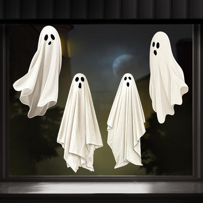 Whaline Extra Large Halloween Window Clings Spooky White Ghost Silhouette Reusable Window Decals for Holiday Party Haunted House Home Office School Decor, 4 Sheets