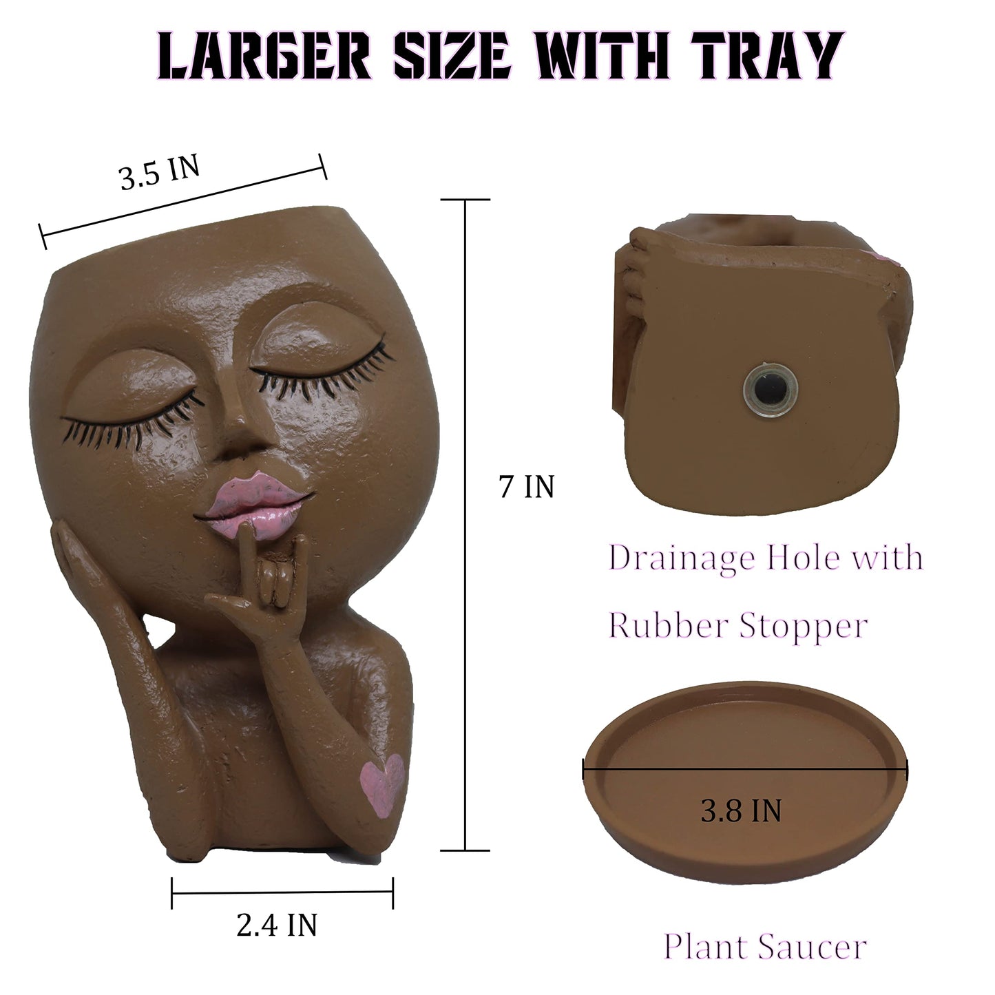 Dolkgy Face Flower Pots Head Planter, Cute Resin Planters for Indoor Outdoor Plants, Macetas para Plantas Funny Head Plant Pot