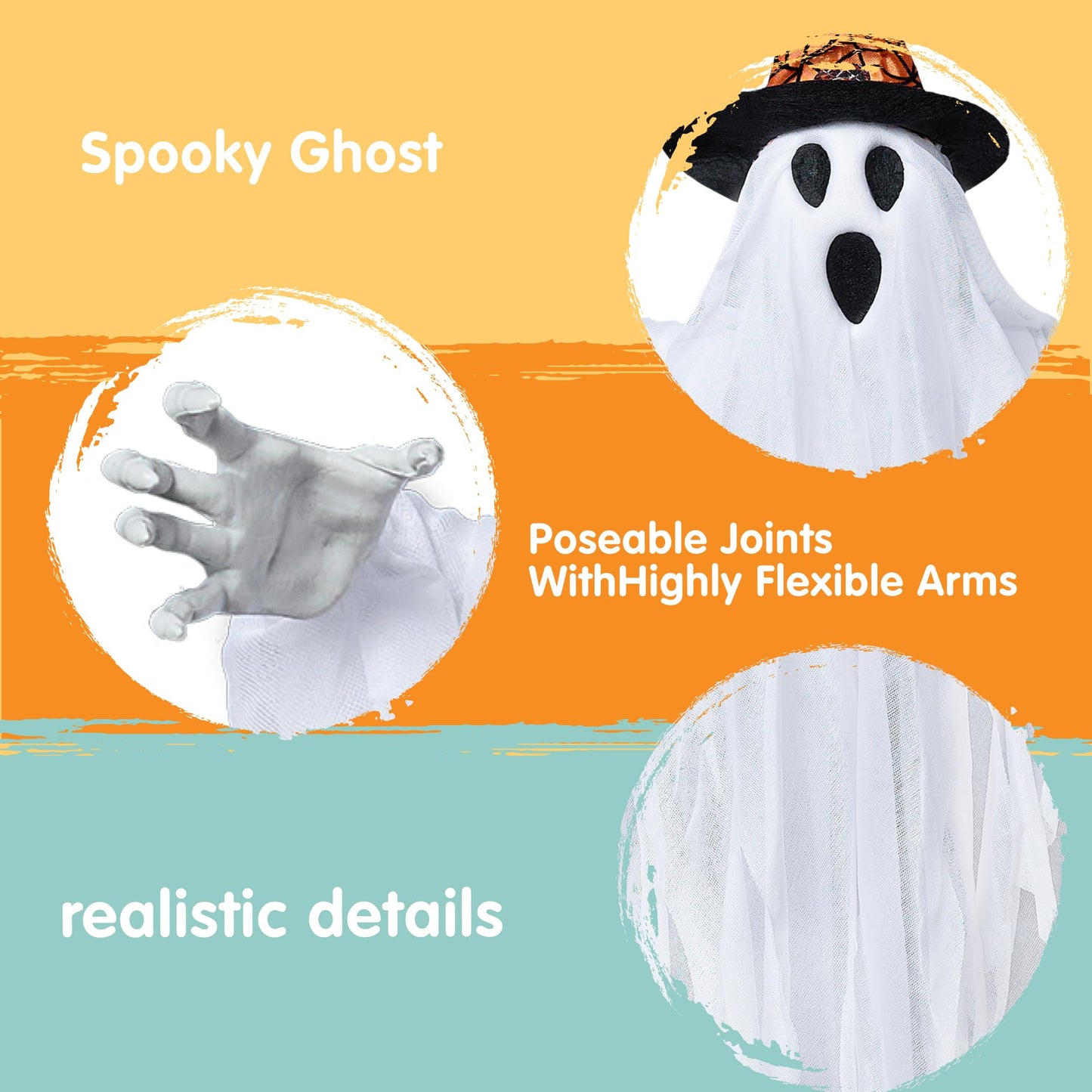 JOYIN 3 Pack 24.8" Halloween Hanging Ghost Decorations, Halloween White Flying Ghosts with Hats for Haunted House Graveyard Scene, Spooky Indoor and Outdoor Decor