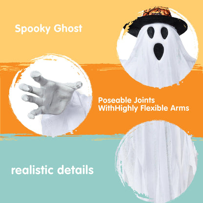 JOYIN 3 Pack 24.8" Halloween Hanging Ghost Decorations, Halloween White Flying Ghosts with Hats for Haunted House Graveyard Scene, Spooky Indoor and Outdoor Decor