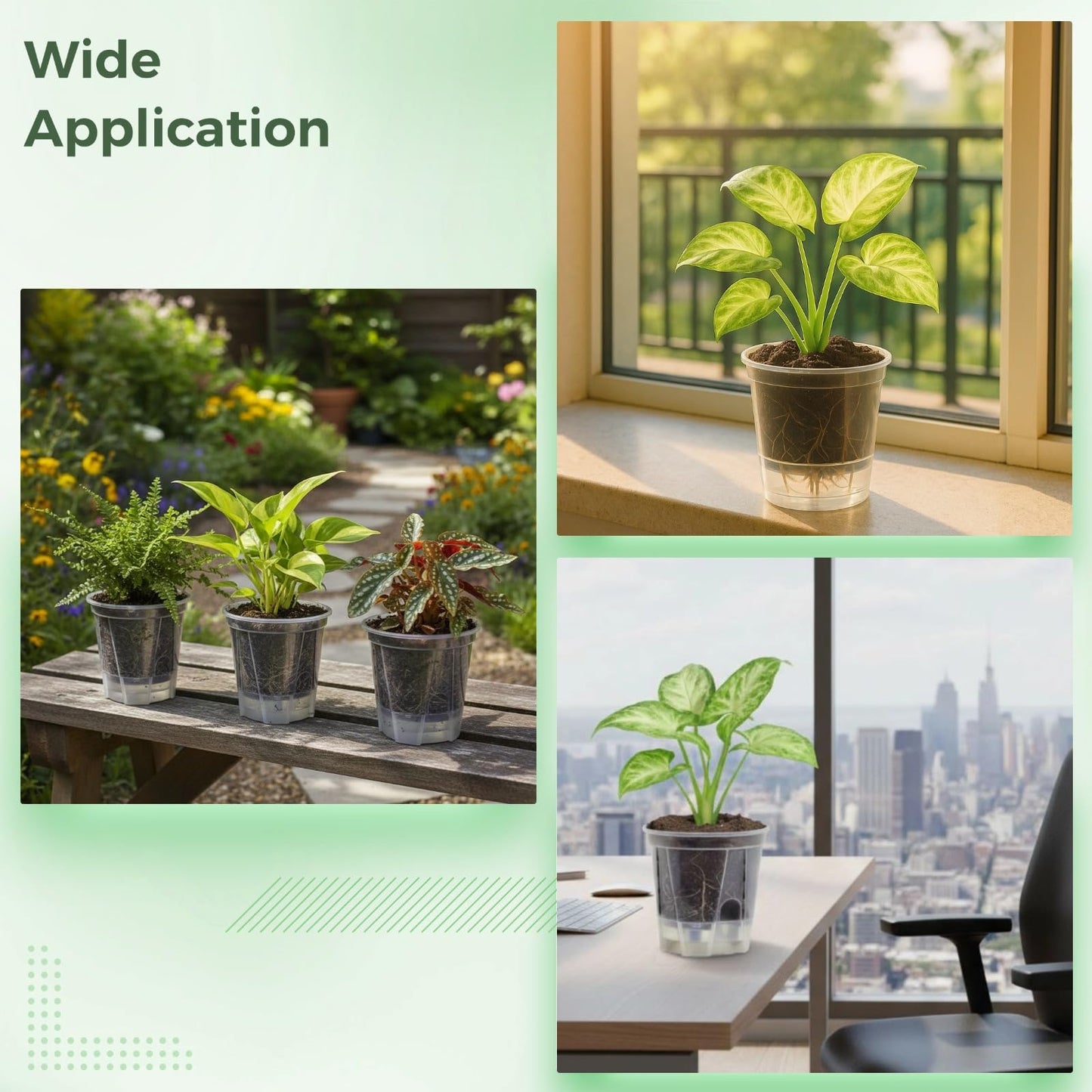 OMISTAR 9 PCS Self-Watering Pot with Reservoir, Clear Plastic Plant Pots with Air and Drainage Holes, Indoor and Outdoor Flower Planters for Home Office, Healthy Root Growth