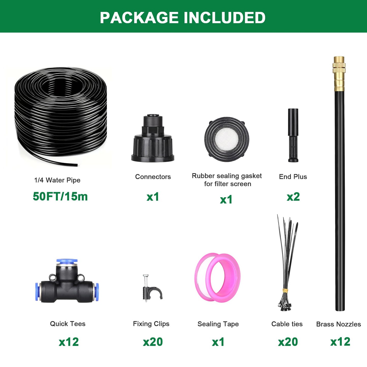Starrey Drip Irrigation System, 2026-Upgrade 50Ft 1/4" Garden Watering System with 12 Pcs 360° Adjustable Copper Nozzles, DIY Kit for Garden, Lawn, Greenhouse, Raised Beds & Outdoor Plants