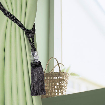 Fenghuangwu Tassel Curtain Tiebacks Handmade Curtain Tie Backs, Elegant Crystal Curtain Holdbacks for Home Office Decor (Charcoal, 2P)