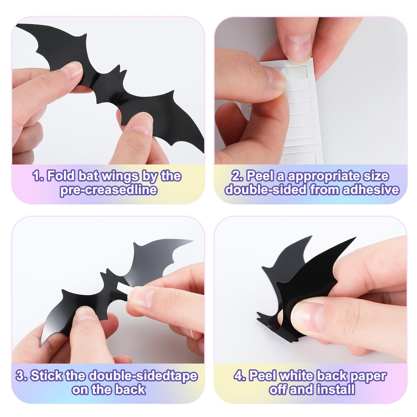 Epakh 27 Pack Iridescent Halloween Decoration Black Glitter Hey Boo Banner Holographic Ghost Garland 3D Bat Wall Sticker for Indoor Outdoor Mantel Wall Window Decor Halloween Party Decoration Supply