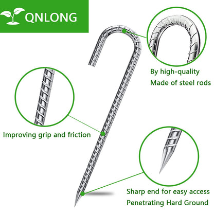 Rebar Stakes 12 Inch, Tent Stakes Heavy Duty Galvanized J Shaped 50 Pack Landscape Fabric Staples for Garden Weed Barrier Fabric Dog Fence Inflatable Camping Tents Artificial Turf