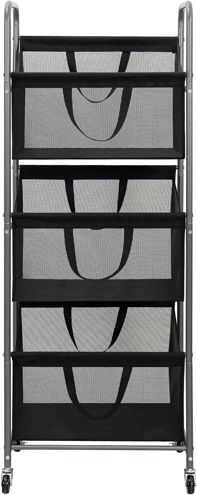 STO STO 3-Tier Vertical Laundry Hamper with Wheels, 120L Rolling Laundry Sorter with 3 Removable Breathable Mesh Bags, Rust-Resistant Steel Frame for Small Spaces, Apartment, Dorm, Black Mesh