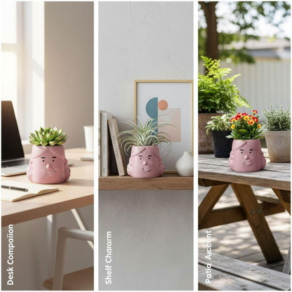 wkao Matte Human Face Plant Pot, for Succulents & Flowers, Abstract Ceramic Little Girl Head Planter, 4.1 X 3.9 X 3.4 in, Creative Desktop Decor, Indoor Outdoor Ornament