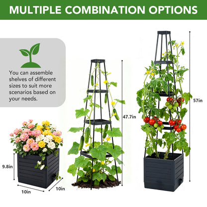 2 Pack Raised Garden Bed Planter Box with Trellis, 57'' Self Watering Tomato Planters for Climbing Plants, Tomato Cage Trellis for Vegetables & Vine Flowers Indoor Outdoor Patio
