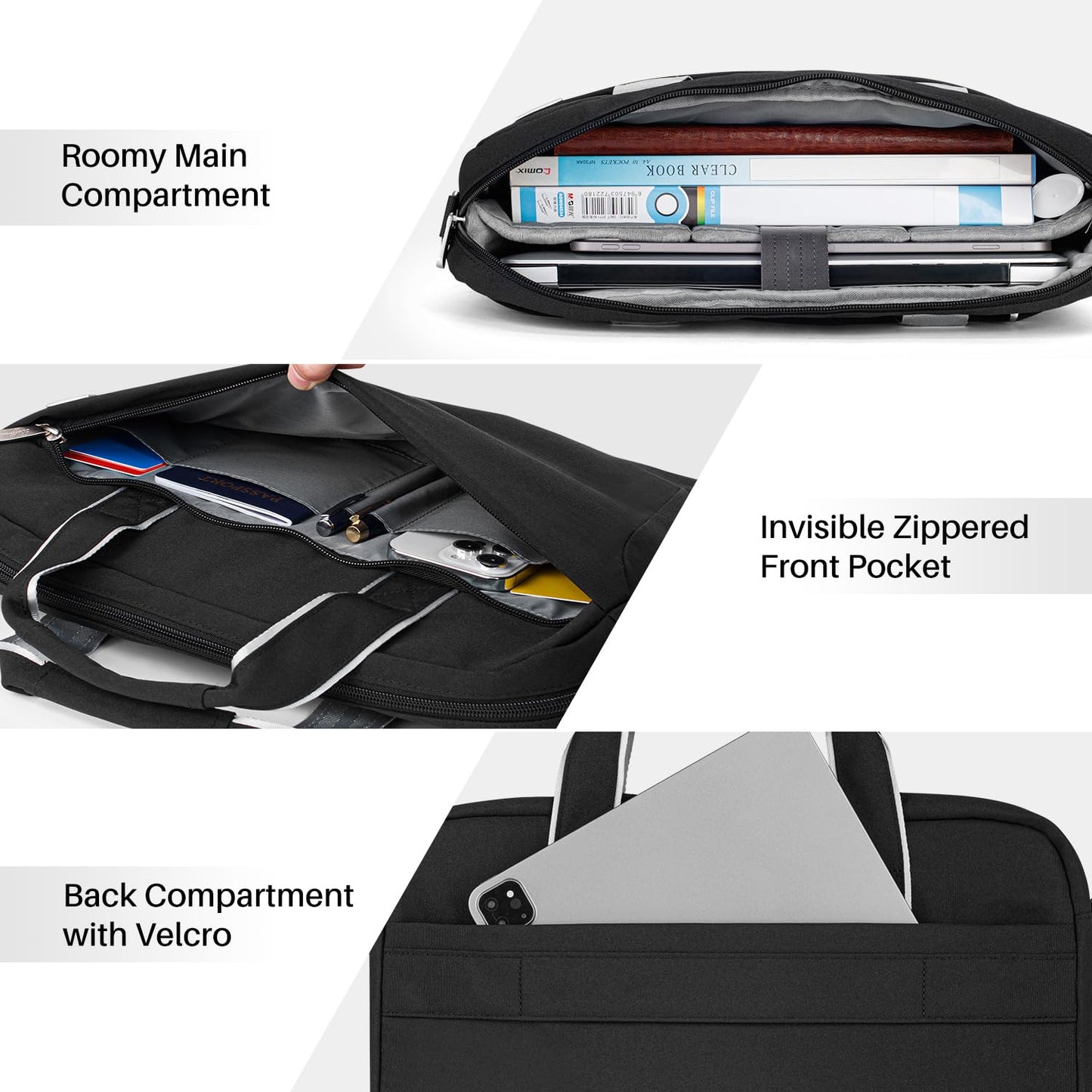 BAFFINA 17 17.3 Inch Laptop Shoulder Bag for Men Women,Waterproof Computer Carrying Case Messenger Bag with Strap for 17"-18" HP Dell,Laptop Briefcase for Office business Travel College School,Black