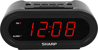 Sharp AccuSet Automatic Smart Alarm Clock – Self-Setting Digital Clock, Auto Time & DST Adjustment, Easy-Read Red LED Display, Battery Backup, Simple Plug-and-Play Clock for Seniors & Bedrooms