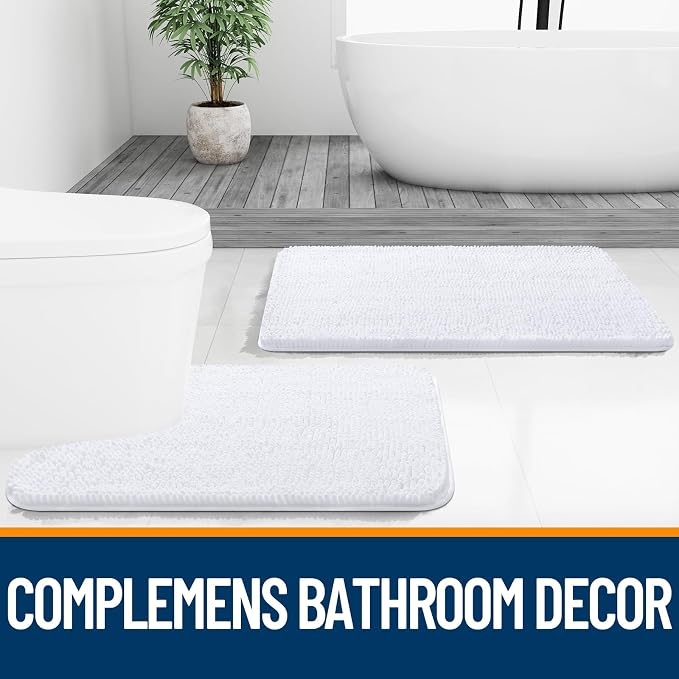 OLANLY Large Bathroom Rugs 45x27, Extra Soft Absorbent Chenille Bath Rugs, Rubber Backing Quick Dry, Machine Washable Bath Mats for Bathroom Floor, Tub and Shower, Home Decor Accessories, White