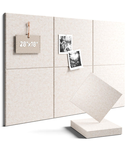 Felt Bulletin Board Tiles -28"x18" Cork Board Alternative for Office Decor, Push Pin Board Wall Organizer 6-Pack - Oatmeal