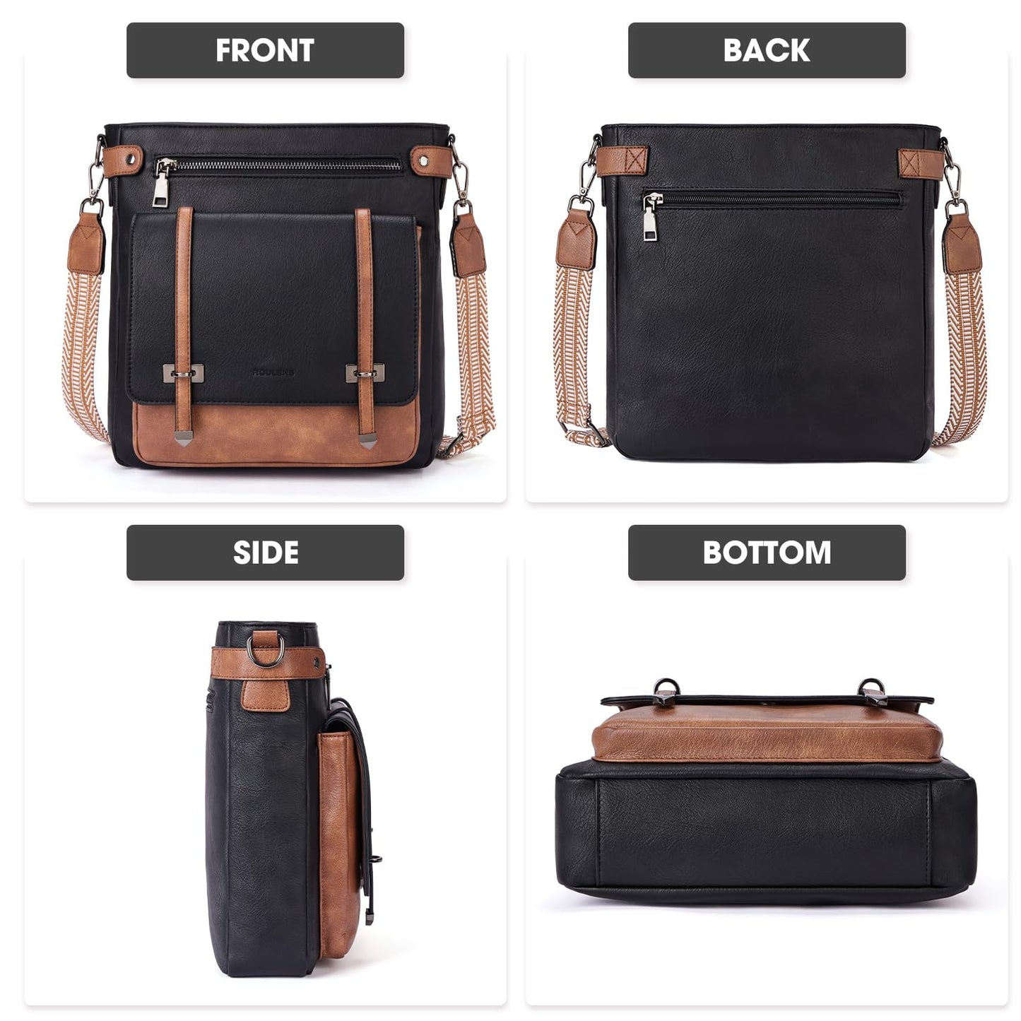 Roulens Crossbody Bags for Women,Multi Pocket Crossbody Purses Vegan Leather Shoulder Handbags Travel Purse Adjustable Strap