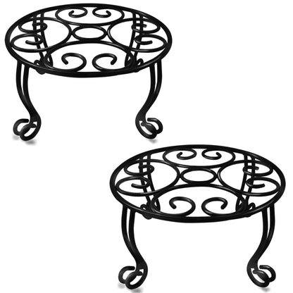 TREEZITEK 2 Pack Heavy Duty Iron Plant Stand, 11.8'' Diameter, 6'' Tall, Black, Powder Coated, Round, Sturdy & Stable, Indoor/Outdoor, No Assembly Required