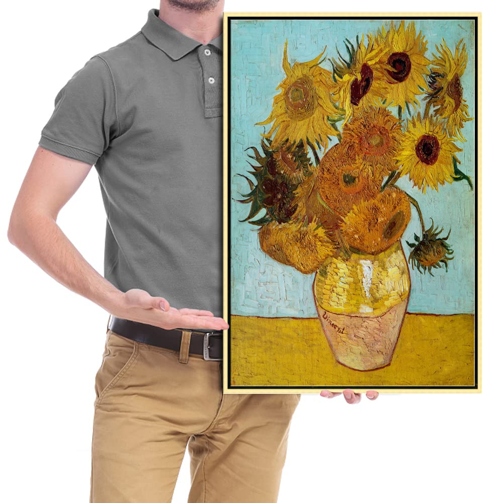 Wieco Art Framed Wall Art Canvas Prints of Sunflower by Vincent Van Gogh Paintings Reproduction Abstract Wall Decorations for Living Room Golden Frame