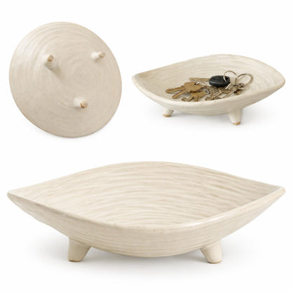 BSTUR Small Decorative Bowl, 6” Ceramic Key Bowl for Entryway Table, Multi-Purpose Decorative Bowls for Candy, Jewelry and Home Decor（Retro White）