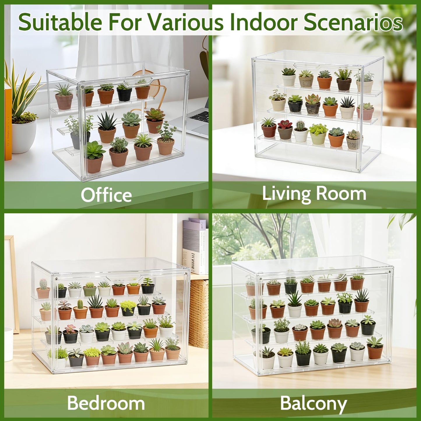 LOLEDE Clear Acrylic Mini Greenhouse Indoor, Small Stackable Tabletop Portable Acrylic Green House with Magnetic Door for Plant Seed Germination, Home Gardening Display,etc. (14.2x8.7x10.6in, 1 Pack)
