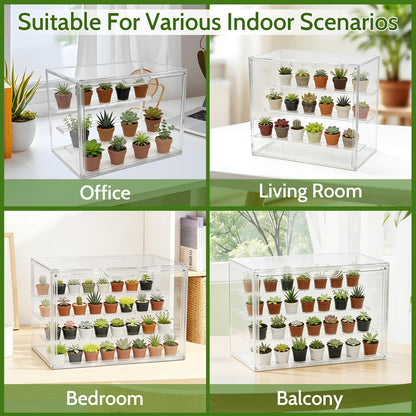 LOLEDE Clear Acrylic Mini Greenhouse Indoor, Small Stackable Tabletop Portable Acrylic Green House with Magnetic Door for Plant Seed Germination, Home Gardening Display,etc. (14.2x8.7x10.6in, 1 Pack)