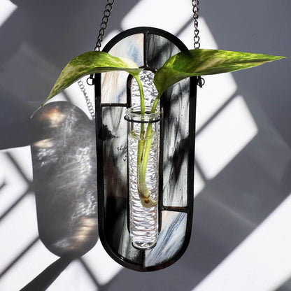 LITMIND Stained Glass Propagation Station - Handcrafted Translucent Suncatcher Planter with 2 Tubes, Hanging Hydroponic Décor for Windows & Garden