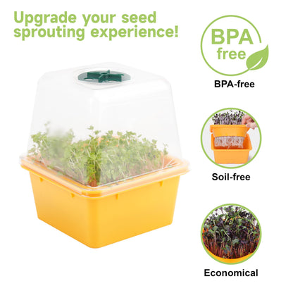 Microgreen Growing Trays, 5" x 5" Sprouting Tray with Humidity Dome, 1.2 mm Small Mesh Holes, BPA Free, Sprouter Kit for Growing Mirco Seeds, Like Broccoli, Alfalfa, Radish, Clover - 6 Pack | Colorful