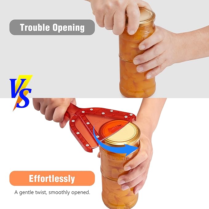 Uinxan Jar Opener for Weak Hands & Seniors with Arthritis - Handheld Manual | Effortlessly Opens Stubborn Screw Lids & Bottle Caps. 304 Stainless Steel. Durable. Patented Kitchen Gadget (Orange)