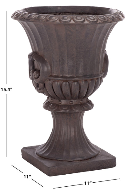 SAFAVIEH Outdoor - Arden Pedestal Planter Pot - Brown Magnesium Oxide Weather-Resistant Garden Urn with Drainage Hole for Patio, Porch & Entryway, 11" W x 11" D x 15.4" H (PAT5044B)