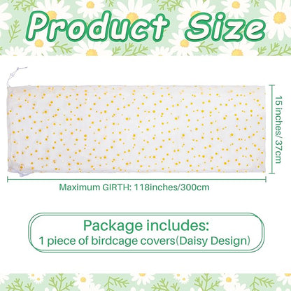 Shappy Large Bird Cage Net Cover for Seed Bird Cage Skirt Seed Catcher with Daisy Pattern Adjustable Nylon Protector for Budgie Parrot Parakeet Macaw(X-Large,White Daisy)