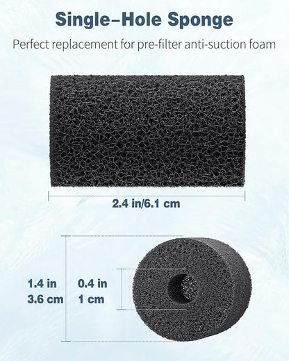 Pawfly 6 Pack Pre-Filter Sponge, Aquarium Filter Sponge 0.4" Intake Sponge Foam Roll for Small Fish Shrimp Fry Fish Tank Covers Accessories