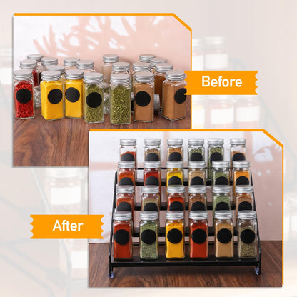 Exclaith 4 Tier Spice Rack for Cabinet, Step Adjustable Spice Shelf, Metal Step Spices Storage Holder with Protection Railing, Seasoning Organizer for Countertop, Cupboard, Pantry