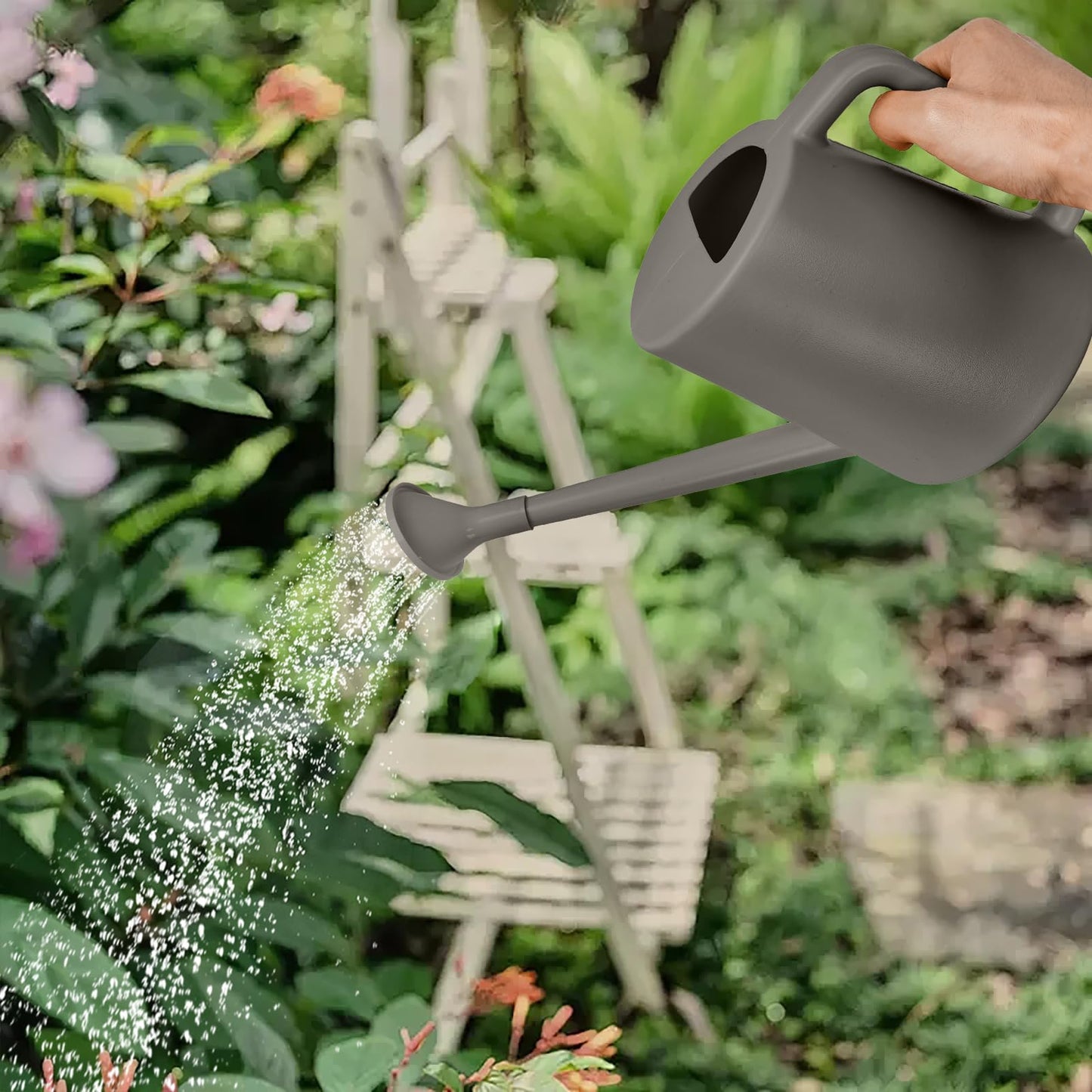 ZXJ Grip Plant Watering Can - for Indoor and Outdoor Home Garden Plants - with Long Spout - Grey - 1/2 Gallon