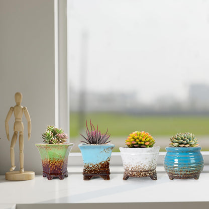 ARTKETTY Succulent Pots - Small Succulent Plant Pot with Drainage Pack of 6, Ceramic Cactus Planter Pots for Indoor Unique Flower Planter Container for Home Office Decor