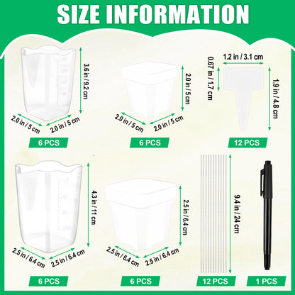 Windspeed 6+6P Mini Clear Self Watering Pots with Indicator 2.5 in 2 in Semi Clear Hydroponic Pots for Indoor Small Plants, Mini Self Watering Planters with Water Level Markings, Drainage Hole
