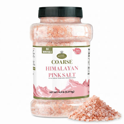 Good Tierra Himalayan Pink Salt in Jar - Coarse, 5 lb - Ideal for Bath Salt, Table Salt Grinders, and Spice Jars